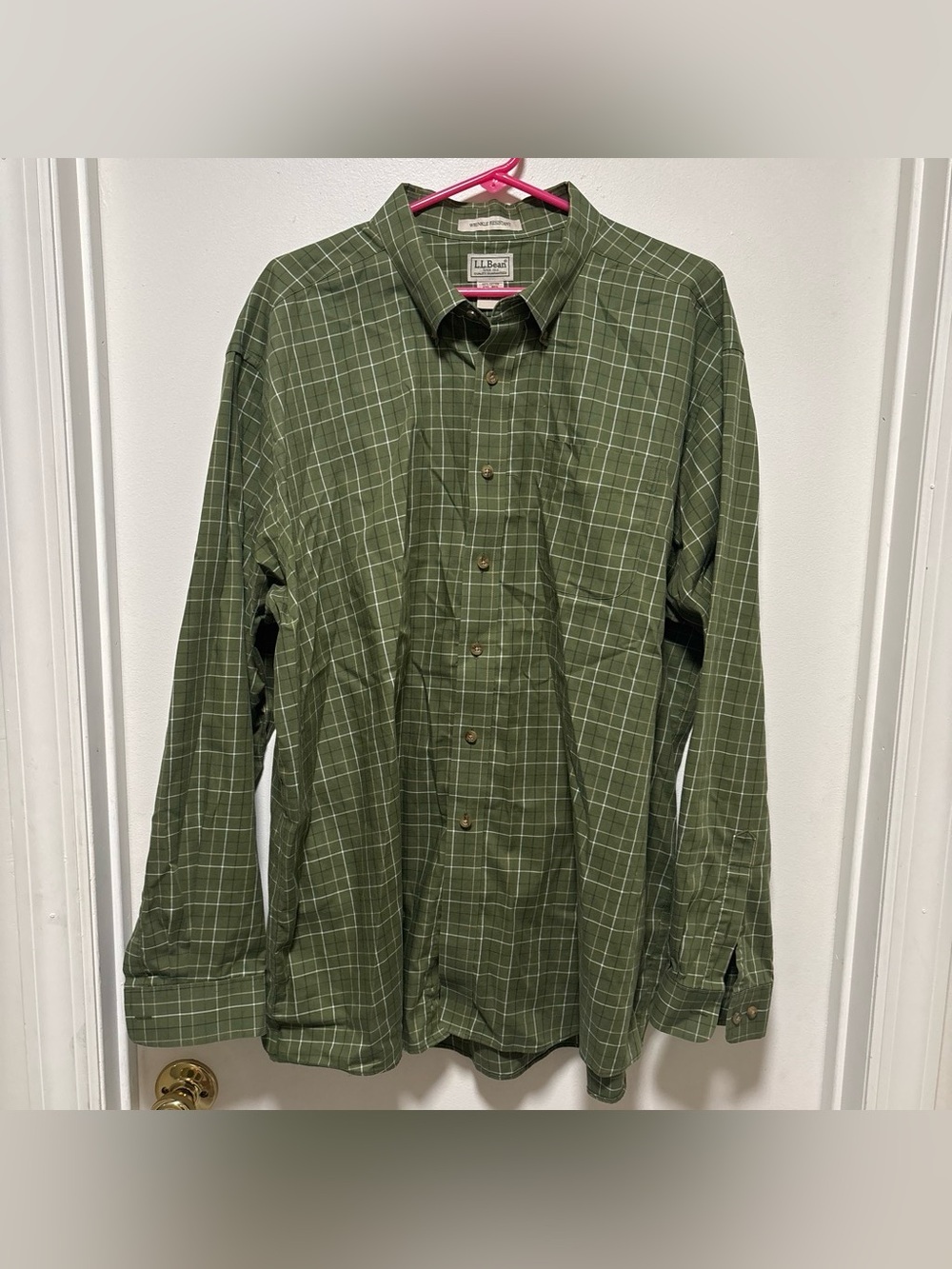 L.L. Bean Olive Green Plaid Cotton Button-Up Shirt men’s xxl